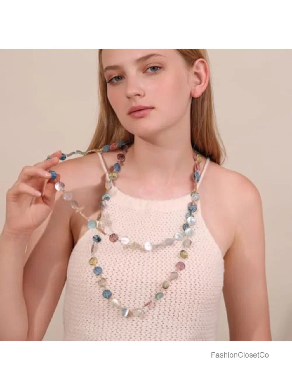 Multi Strand Boho Shell Beaded Long Necklace Statement Coastal Style